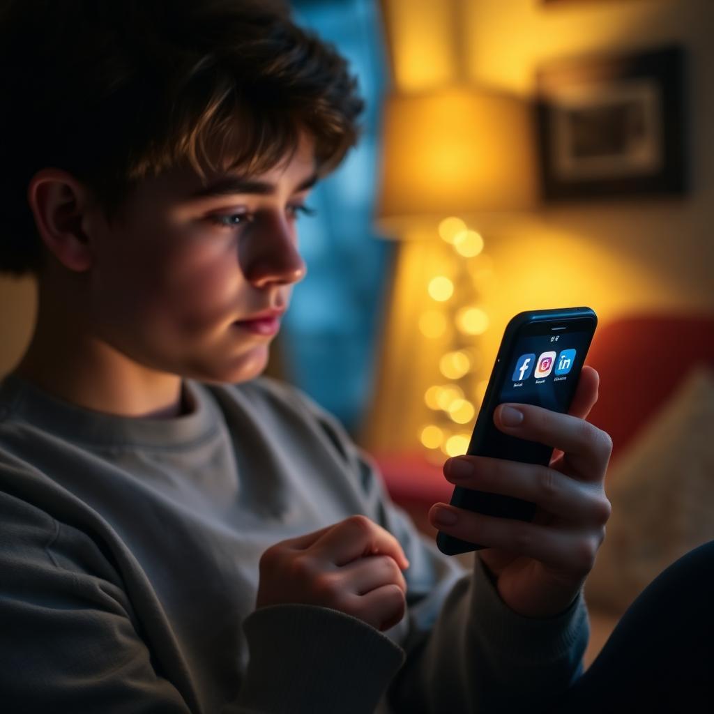 Teenager using smartphone safely