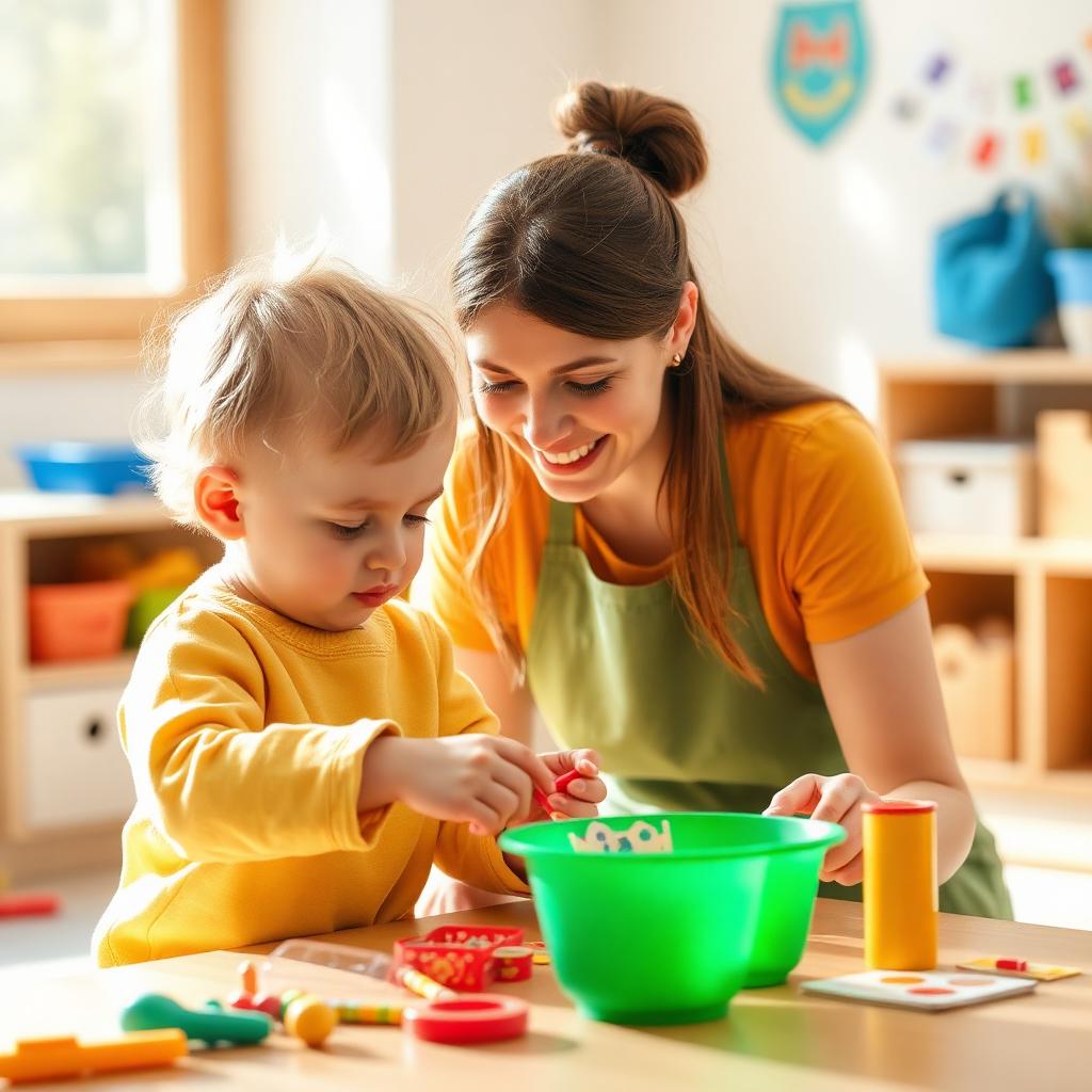 Educator with young child